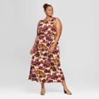 Women's Plus Size Floral Print Tie Waist Dress - Ava & Viv Purple X