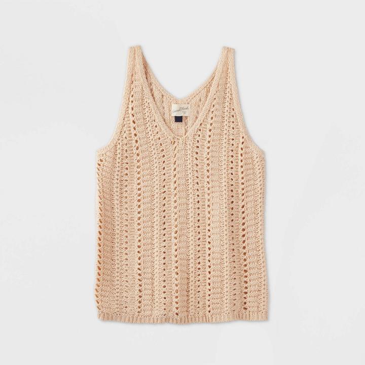 Women's V-neck Sweater Tank Top - Universal Thread Beige