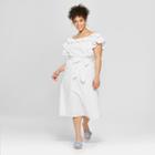 Women's Plus Size Wrap Tie Bardot Midi Dress - Who What Wear White