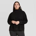 Women's Plus Size Long Sleeve Turtleneck Sweater Trim T-shirt - A New Day Black
