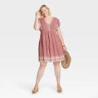 Women's Plus Size Short Sleeve Shift Dress - Knox Rose Coral Ikat Print 2x, Pink Ikat Print