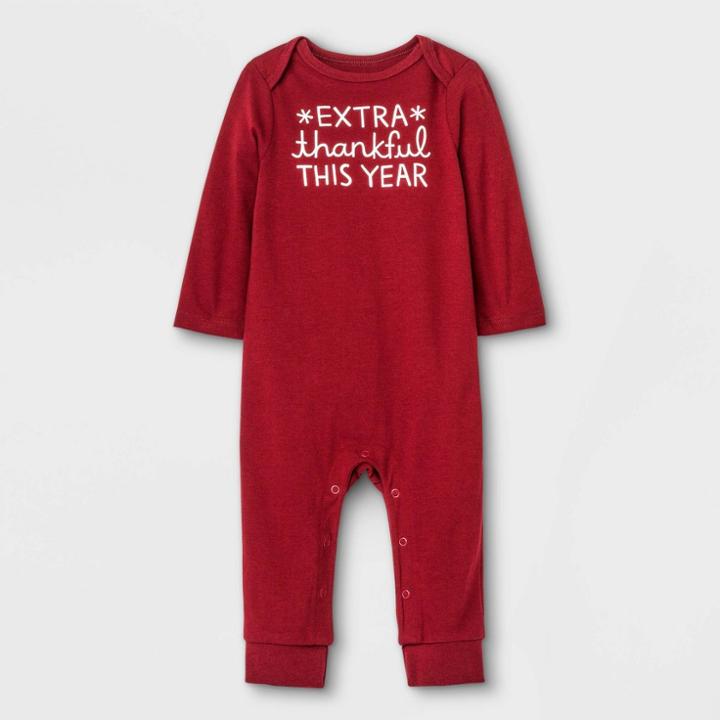 Baby Boys' 'extra Thankful This Year' Romper - Cat & Jack Maroon Newborn, Red