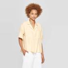 Women's Short Sleeve Collared V-neck Tuck Front Camp Shirt - Prologue Yellow