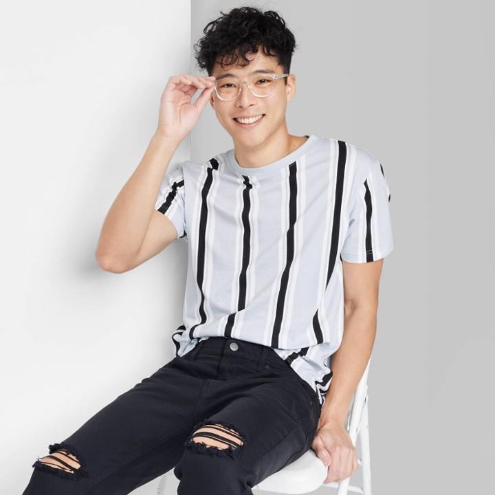 Men's Short Sleeve Graphic T-shirt - Original Use Gray/striped