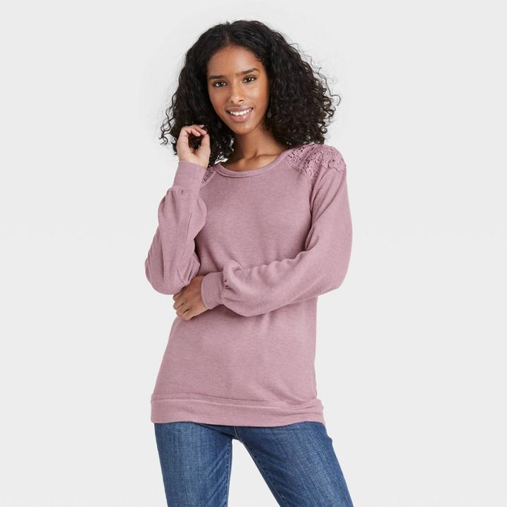 Women's Lace Detail Sweatshirt - Knox Rose Purple