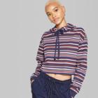 Women's Striped Cropped Boxy Hoodie - Wild Fable Navy