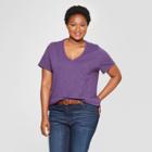 Women's Plus Size Monterey Pocket V-neck Short Sleeve T-shirt - Universal Thread Dark Purple