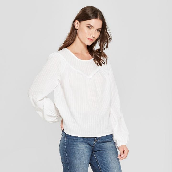 Women's Long Sleeve Yoke Detail Blouse - Universal Thread White