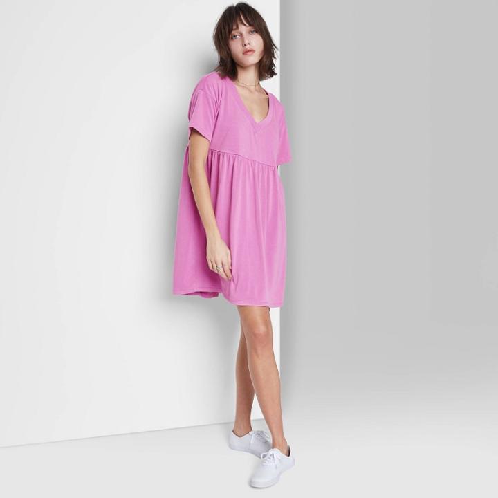 Women's Short Sleeve Babydoll Sweatshirt Dress - Wild Fable Cherry