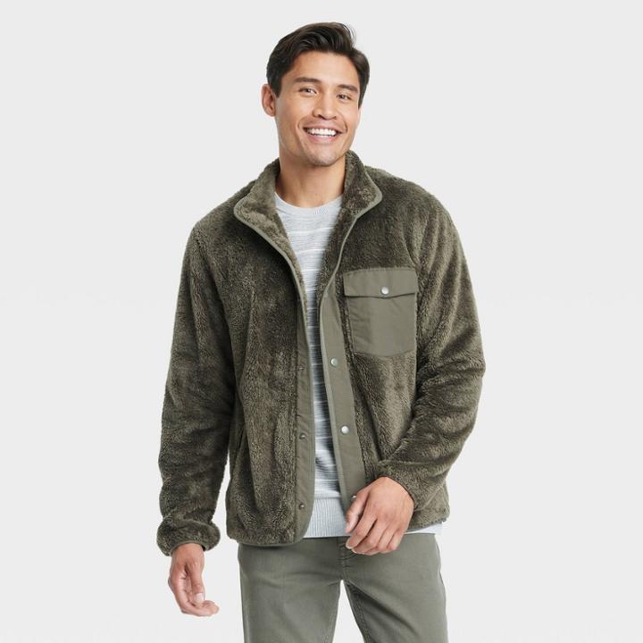Men's Big & Tall Solid Forest Floor Faux Fur Jacket - Goodfellow & Co Green