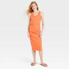 Women's Sleeveless Rib Knit Side Ruched Dress - A New Day Orange