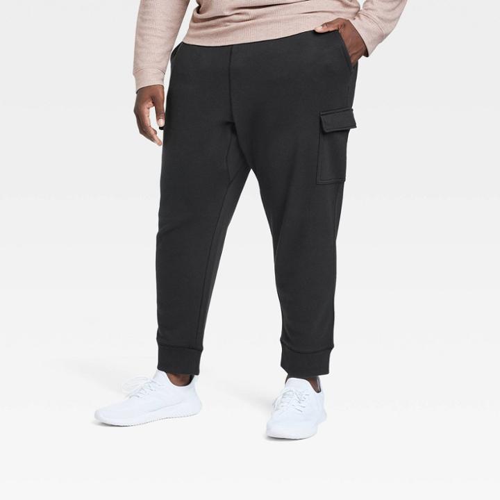 Men's Big Cotton Fleece Cargo Jogger Pants - All In Motion Black