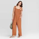 Women's Sleeveless Square Neck Shoulder Tie Jumpsuit - Universal Thread Brown Xs, Pumpkin Brown