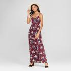 Women's Strappy Apron Front Floral Maxi Dress - Xhilaration Burgundy (red)