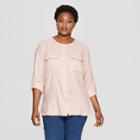 Women's Plus Size Utility Pocket Long Sleeve Shirt - Ava & Viv Blush