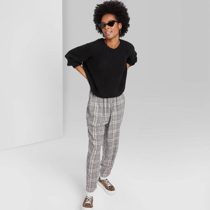 Women's Plaid High-rise Elastic Waist Pants - Wild Fable Gray Xs, Women's, Red