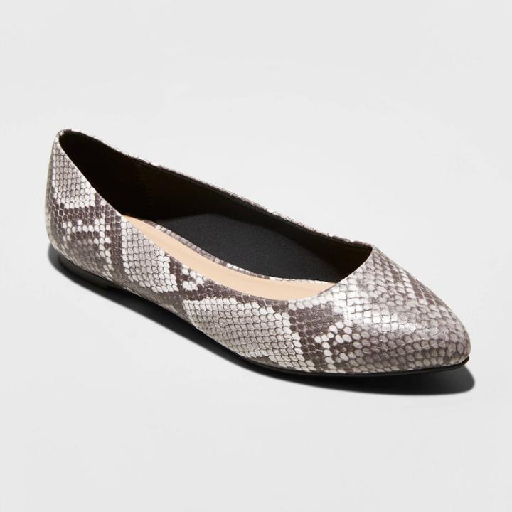 Women's Kora Wide Width Microsuede Pointed Toe Ballet Flats Snake Print - A New Day Gray 7w,