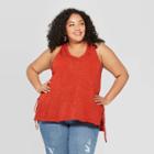Women's Plus Size Sleeveless V-neck Side Tie Tank Top - Universal Thread Orange