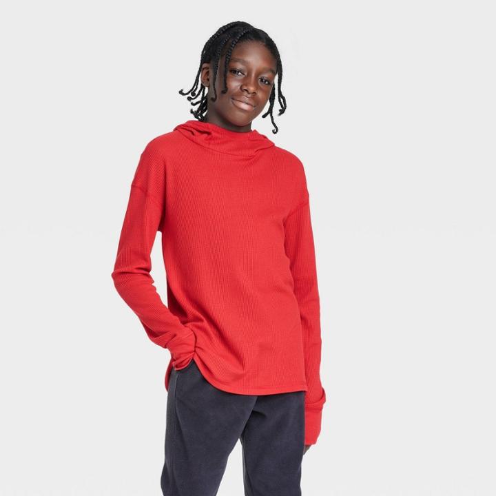 All In Motion Boys' Long Sleeve Waffle Hooded Sweatshirt - All In