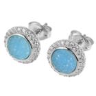 Sterling Silver Turquoise Blue Dyed Genuine Druzy And Cubic Zirconia Halo Stud Earrings, Girl's, Size: Large, Silver/turquoise