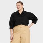 Women's Plus Size Puff Elbow Sleeve Button-down Shirt - Who What Wear Black