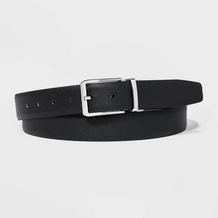 Men's Big & Tall Feather Edge Reversible Non Stretch Belt - Goodfellow & Co Black