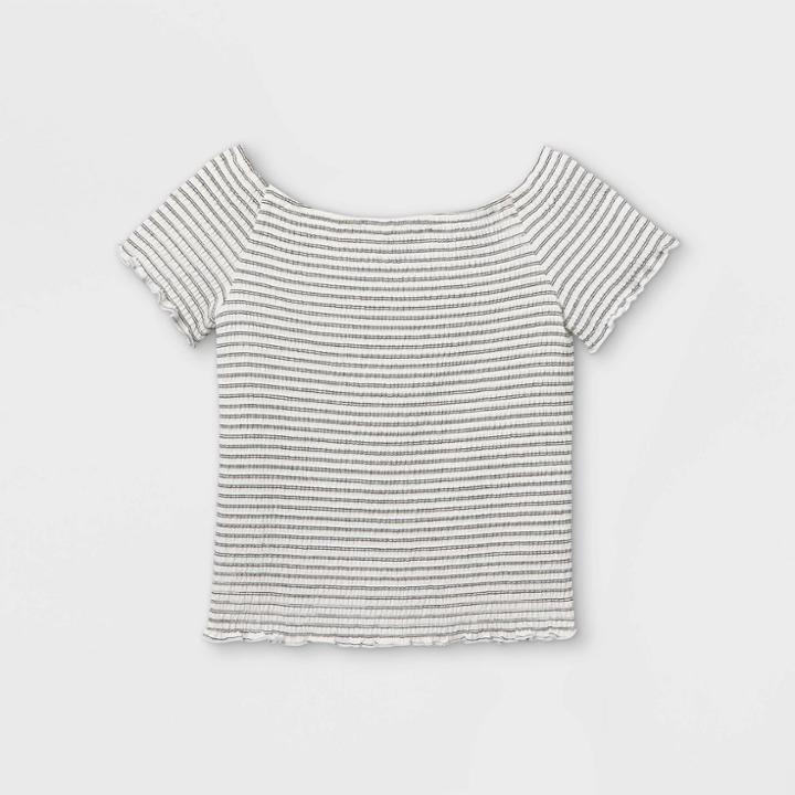 Girls' Smocked Short Sleeve Top - Art Class White