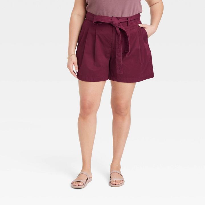 Women's Plus Size High-rise Pleat Front Shorts - A New Day Burgundy