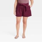Women's Plus Size High-rise Pleat Front Shorts - A New Day Burgundy