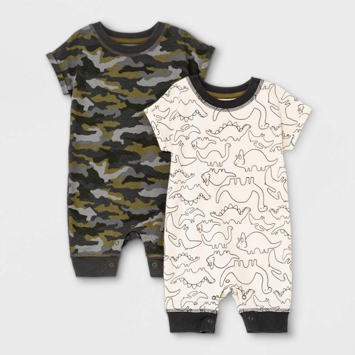 Baby Boys' 2pk Dino Romper - Cat & Jack Cream Newborn, Ivory