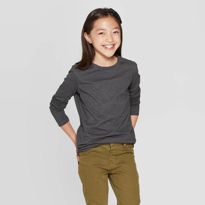 Girls' Crewneck Long Sleeve T-shirt - Cat & Jack Charcoal