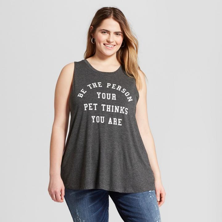 Women's Plus Size Be The Person Your Pet Thinks You Are Graphic Tank Top - Fifth Sun - Charcoal