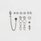 Chain And Stone Stud Earring Set 10pc - Wild Fable Dark