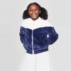 Girls' Long Sleeve Sherpa Bomber Jacket - Cat & Jack Navy/cream Xs, Girl's, Blue