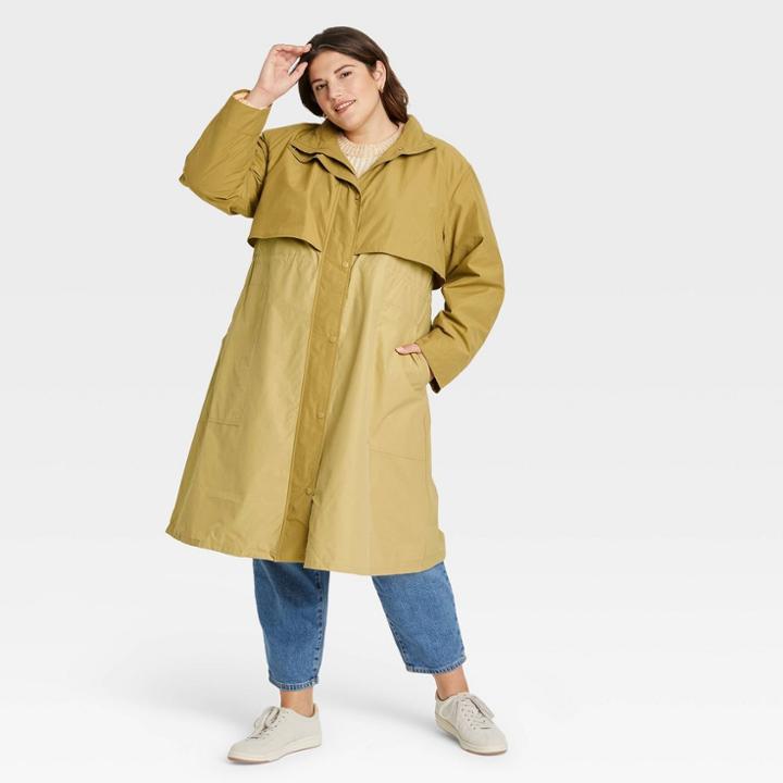 Women's Plus Size Trench Coat - A New Day Tan