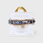 Beloved + Inspired Gold Jade With Lotus Charm Trio Stretch Beaded Bracelet