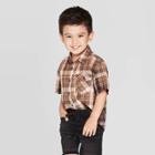 Petitetoddler Boys' Short Sleeve Plaid Button-down Shirt - Art Class Black/orange 18m, Toddler Boy's