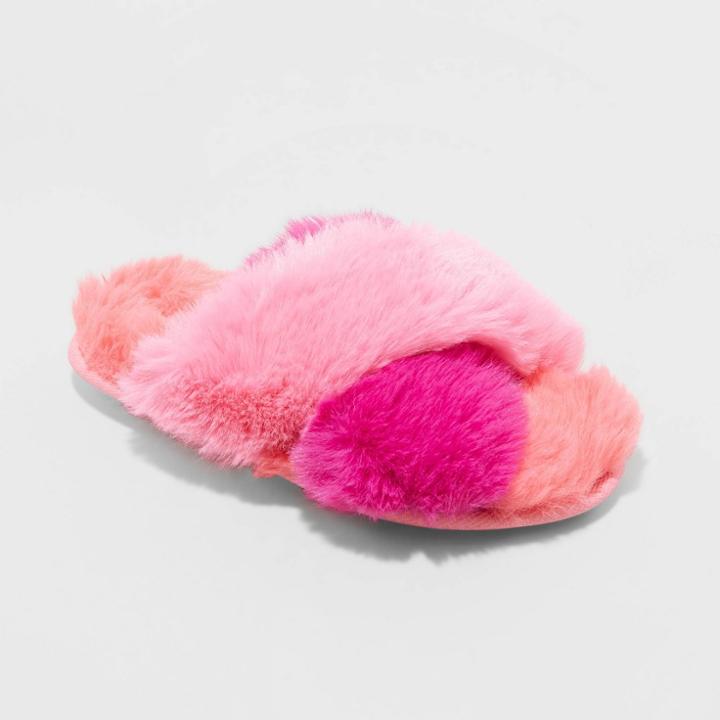 Girls' Brooklyn Crossband Fur Slippers - Cat & Jack Pink