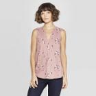 Women's Floral Print Sleeveless Deep V-neck Popover Blouse - A New Day Dark Pink