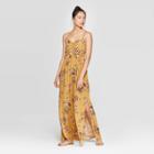 Women's Floral Print Sleeveless V-neck Strappy Cinched Top Maxi Dress - Xhilaration Mustard S, Size: