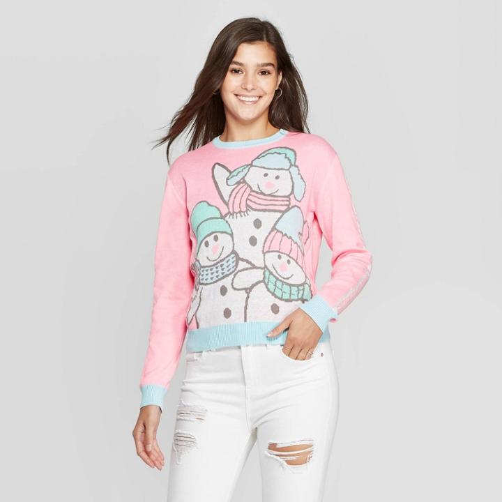 Well Worn Women's Chillin With My Snowmies Graphic Sweatshirt (juniors') - Pink