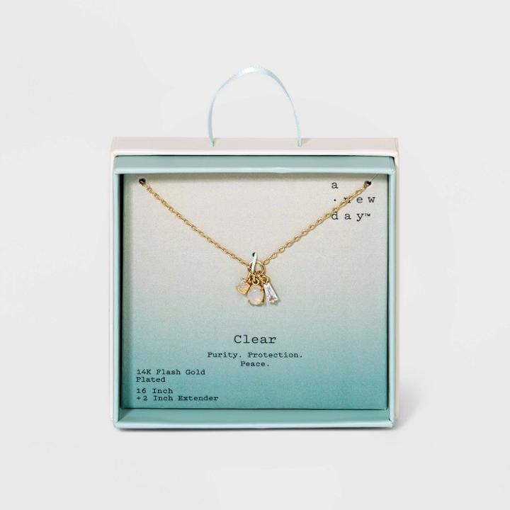 Silver Plated Cubic Zirconia Cluster Charm Pendant Necklace - A New Day Clear