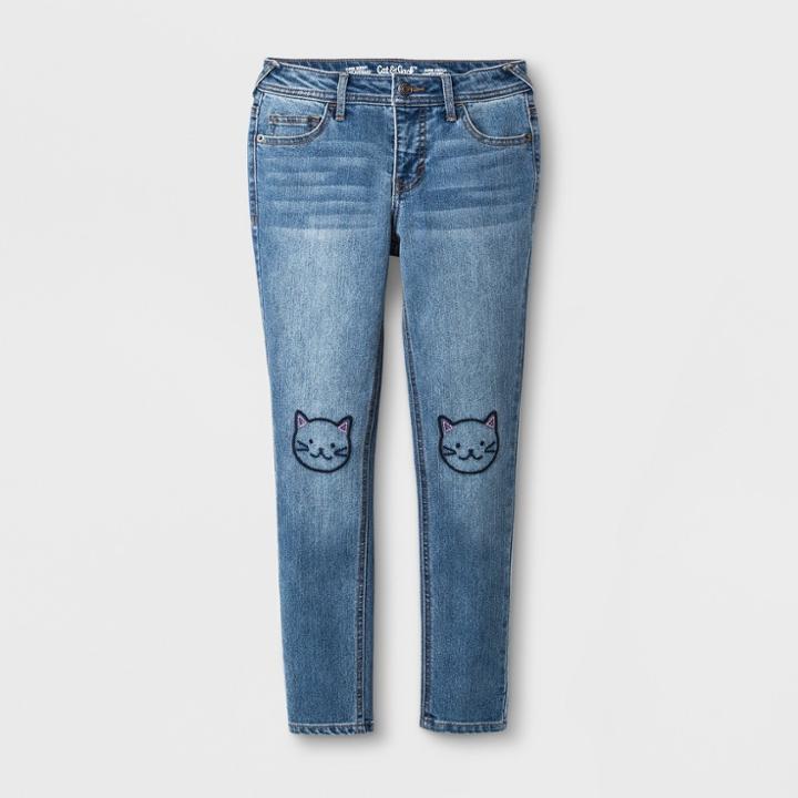 Girls' Skinny Embroidered Jeans - Cat & Jack Light Blue