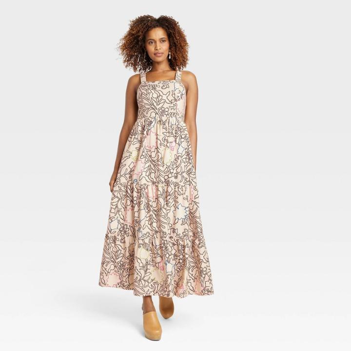 Women's Sleeveless A-line Dress - Knox Rose Tan Floral