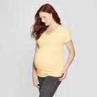 Maternity Striped Short Sleeve Shirred V-neck T-shirt - Isabel Maternity By Ingrid & Isabel Yellow