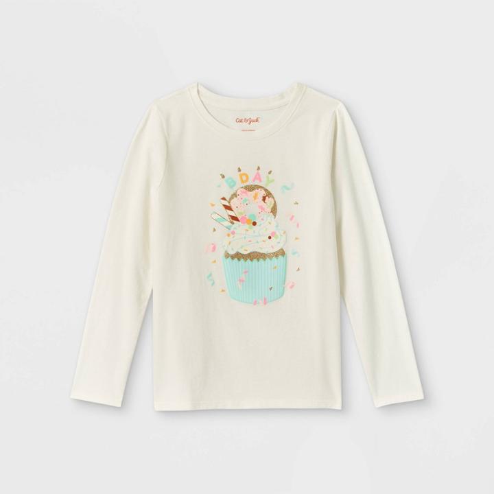 Girls' Printed Graphic Long Sleeve T-shirt - Cat & Jack Cream Xxl