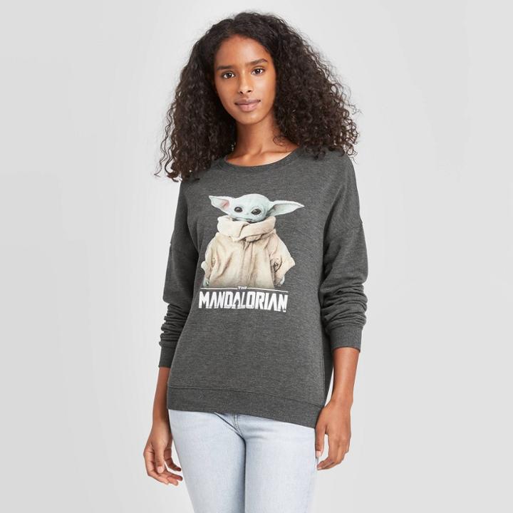 Women's Star Wars Mandalorian Baby Yoda Graphic Sweatshirt - Charcoal Heather