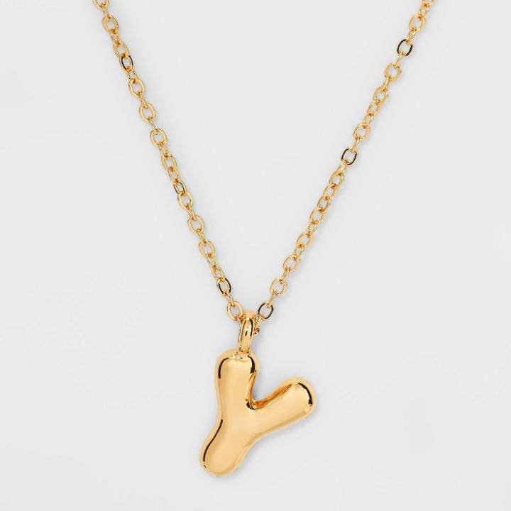 Puffy Initial Charm 'y' Pendant Necklace - Wild Fable Gold