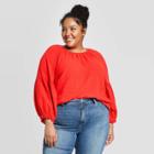 Women's Plus Size Long Sleeve Crewneck Popover Top - Universal Thread Red