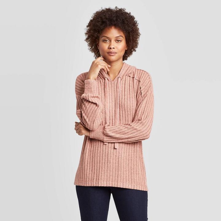 Women's Long Sleeve Rib-knit Hoodie Sweatshirt - Knox Rose Pink